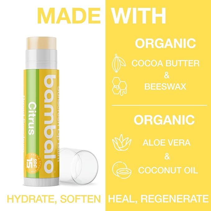 4-Pack Citrus SPF 15 Lip Balm - Organic Ingredients, Broad Spectrum UVA/UVB Protection - Hydrating & Moisturizing, USA Made-VivaGrace Women