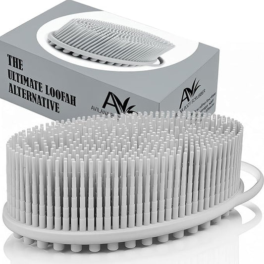 Avilana Silicone Body Scrubber – Gentle Shower Brush & Loofah Alternative- Food Grade & Lab Tested – Fast-Drying, Hygienic, BPA-Free Silicone Body Gentle Exfoliator (Light Gray, Massage)-VivaGrace Women