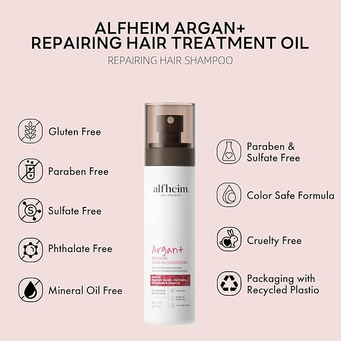 ALFHEIM Argan+ Repairing Leave-In Conditioner | Lightweight Hair Detangler & Anti-Frizz Spray | Moisturizing & Nourishing with Argan Oil, Keratin, Niacinamide | For Dry, Damaged, Frizzy Hair | 5.4 oz-VivaGrace Women