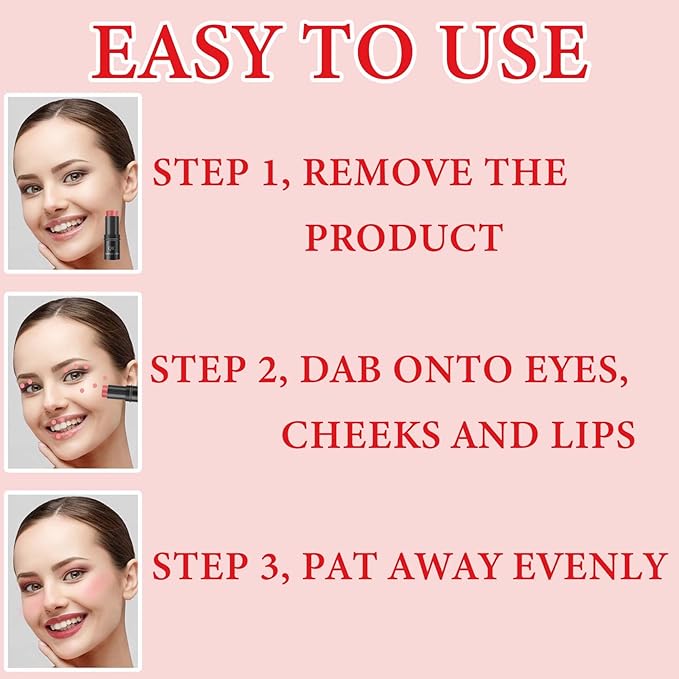 Cream Contour Blush Stick,Long Lasting Waterproof Blush Stick for Cheeks&Lips Multipurpose Face Highlighting Concealing Cream,Shimmer Contour Stick Makeup for Women(Pink)-VivaGrace Women