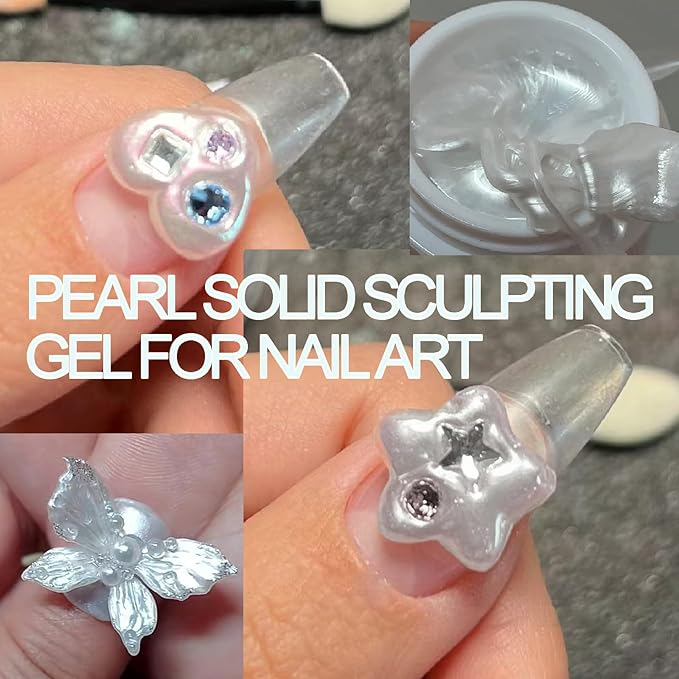 3D Pearl Nail Gel Non-Sticky Hand Solid Builder Gel for Carving Molding Nail Extension Silk Bridesmaids Bride Design Soak Off UV/LED Salon Home DlY, 15g