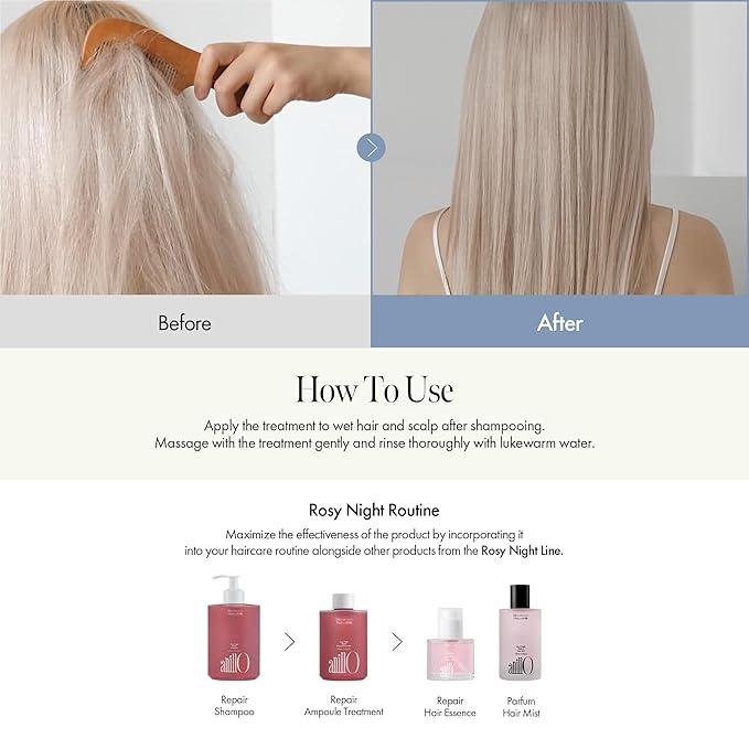 Rosy Night Hair Ampoule Treatment for Damaged Hair – Water-to-Cream Repair Formula with Peptides & Amino Acids – Frizz Control, Color Safe, Silicone-Free, Floral Musk Scent – 6.76 fl oz-VivaGrace Women