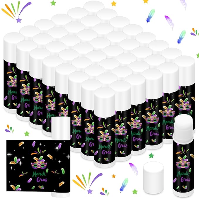 48 Pcs Mardi Gras Lip Balm Moisturizing Lip Balm Bulk Lip Balms and Moisturizers Wax Lip Cream Stocking Stuffers for Mardi Gras Party Favors Gift Baskets Women Men, Jasmine-VivaGrace Women