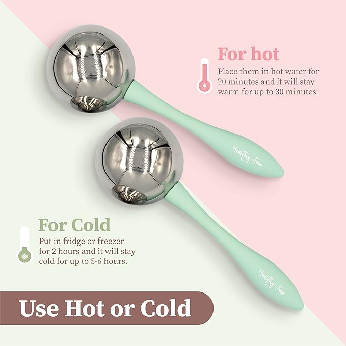 Facial Ice Globes for Face - 360 Stainless Steel face wand Globes Massager For Puffy Eyes & Dark Circles, Stimulates Collagen to Tighten Skin & Shrink Pores, Enhance Circulation & Smooth Looking Skin-VivaGrace Women