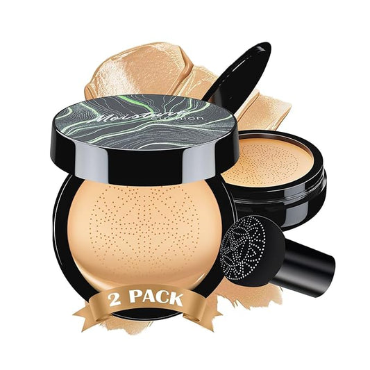 Mushroom Head Air Cushion CC Cream - BB Cream Face Makeup Foundation for Mature Skin Moisturizing Concealer Brighten Long-Lasting, Even Skin Tone for All Skin Types (2PCS Buff Beige)-VivaGrace Women