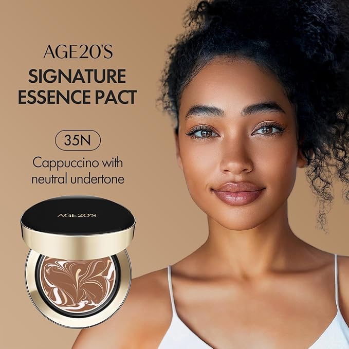 AGE20'S Signature Essence Pact SPF 50+ | Pack of 1 | 35N CAPPUCCINO | Cream Foundation, Dewy Finish, Natural Coverage | Korean Cushion Foundation-VivaGrace Women