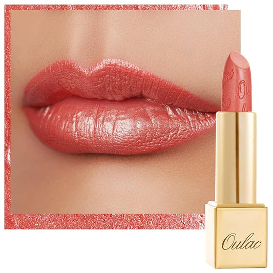 Oulac Coral Pink Lipstick for Women with Metallic 3D Shine Lightweight Hydrating Formula, High Impact Lip Color, Vegan Beauty, Full Coverage Lip Makeup, Christmas Gifts for Women, Nemo Go Home(06)-VivaGrace Women