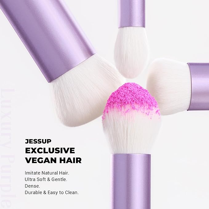 Jessup Makeup Brushes Set 4pcs Face Kabuki Brush for Foundation Contour Powder Blush Bronzer and Highlighter, Premium Synthetic Fiber Cruelty-Free, Luxury Purple T517-VivaGrace Women