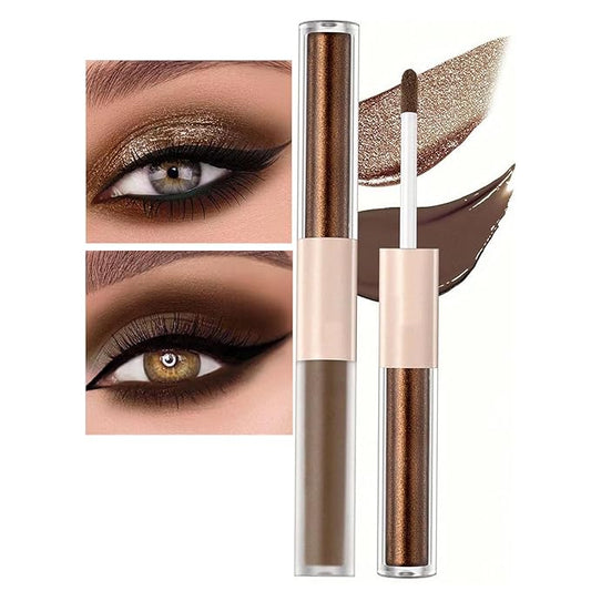 Dark Brown Liquid Eyeshadow Bronze Matte Metallic Double Ended Glitter Eyeshadow Sticks For Eyes Pencil Primer Base Quick Drying Waterproof Long Lasting Highlight Stick Shadow Pen Eye Makeup(#5)-VivaGrace Women