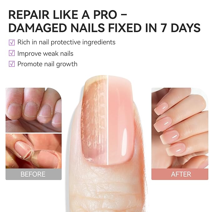 gelike ec Protein Nail Strengthener and Growth Polish: Nude Blush 15ml 6 in 1 Natural Nail Hardener Extra Strong and Growth - Nail Polish Hardener for Weak and Damaged Nails