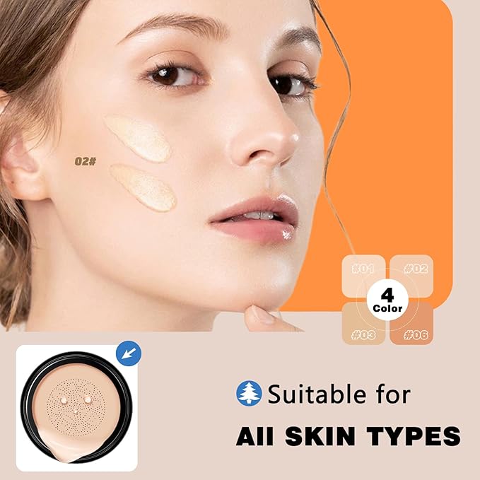 Moisture Cushion CC Cream Foundation for Mature Skin - Flawless Concealer BB Cream with Mushroom Head, Long-Lasting Waterproof Air Cushion CC, Natural honey and pine Makeup cream, Even Skin Tone๏ผ03#๏ผ-VivaGrace Women