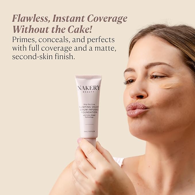 Nakery Full Coverage Plumping Liquid Foundation - Serum Infused Makeup with Niacinamide & Hyaluronic Acid for All Skin Types - Medium-VivaGrace Women