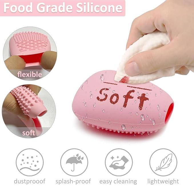 Silicone Travel Make-up Brush Holder with Cleaner Mat Pad, Organizer Case Covers for Foundation Eye Lip Brushes Storage Cleaning, Gift for Women Girl-friend Mother Wife, 5-Pcs Large + 7 Small, Pink-VivaGrace Women