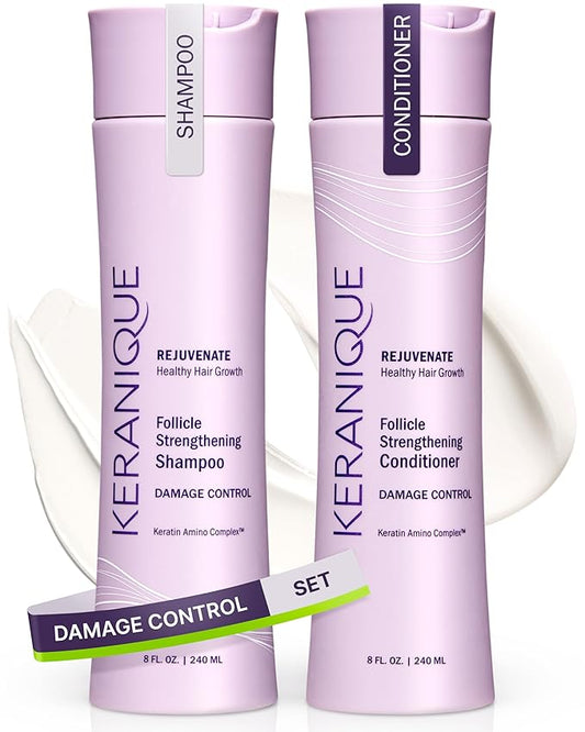 Keranique Shampoo and Conditioner for Damaged Hair - Anti-Breakage, Damage Control Set for Thinning Hair - Intense Repair, Deep Conditioning, Anti-Hairfall Routine w/Keratin - Great for Colored Hair-VivaGrace Women