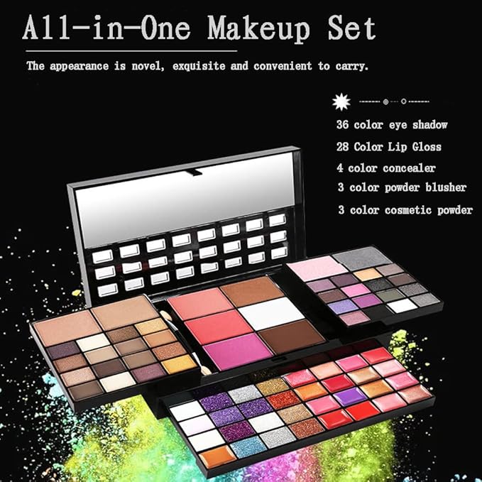 Makeup Kit for Women Full Kit Eyeshadow Facial Blusher Eyebrow Powder Face Concealer Powder Eyeliner Pencil Ultimate Color Combination 74 Colors Makeup Set Combination Palette-VivaGrace Women