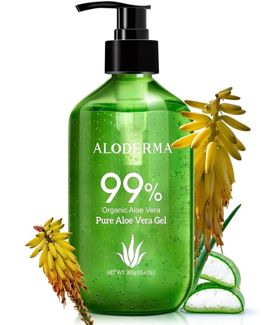 Aloderma 99% Organic Aloe Vera Gel Made within 12 Hours of Harvest - Lightweight, Non-Sticky Aloe Gel for Face Body, Hair, & Scalp, After Sun Relief, Natural, Soothing Hydrating Aloe Gel, 10.6oz-VivaGrace Women