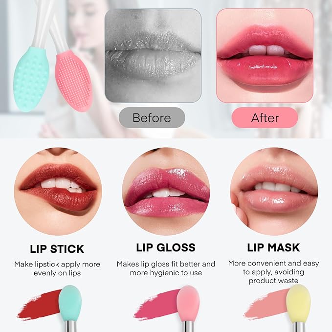 Unaone Lip Scrub Brush - 3 PCS Dual-ended Lip Scrubber Exfoliator and Silicone Lip Brush, 2-in-1 Silicone Lip Scrub Tool Lip Mask Applicator, Gentle Exfoliator & Applicator for Soft-VivaGrace Women