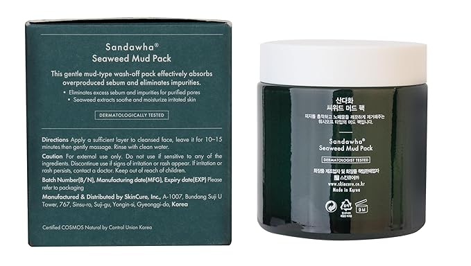 SKINCURE Vegan Seaweed Mud Mask, Korean skincare Blackhead Remover Clay Mask for Pore Cleansing with Kaolin & Bentonite, Oil Control & Gentle Exfoliation, 3.5oz-VivaGrace Women