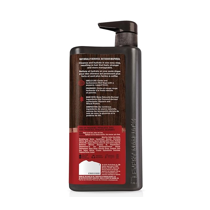 Every Man Jack 2-in-1 Daily Shampoo + Conditioner - Cedar and Red Sage | Nourishing For All Hair Types, Naturally Derived, Cruelty-Free Shampoo and Conditioner Set for Men | 24oz -1 Bottle-VivaGrace Women
