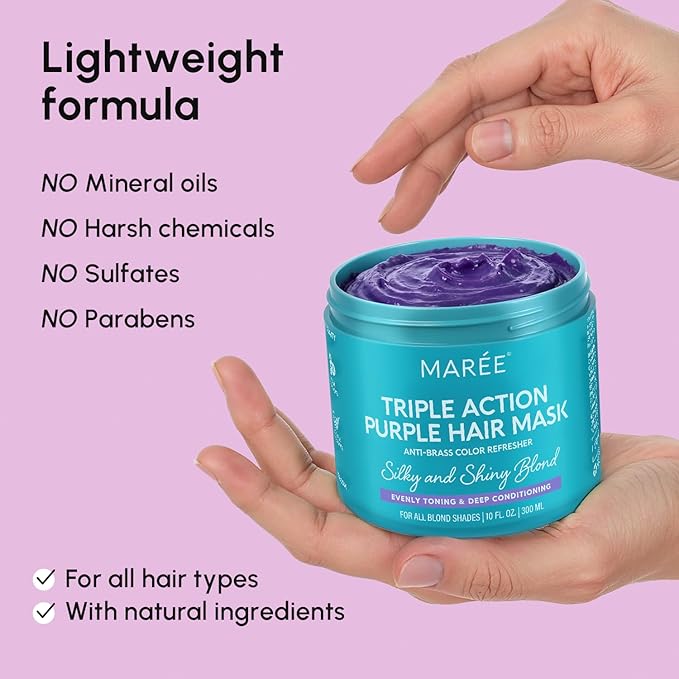 MAREE Purple Hair Mask - Toner for Blonde Hair - Purple Conditioner for Color Treated - Brassy, Bleached, Highlighted, Platinum, Ash and Silver - with Keratin – Matizador Para Cabello Rubio-VivaGrace Women