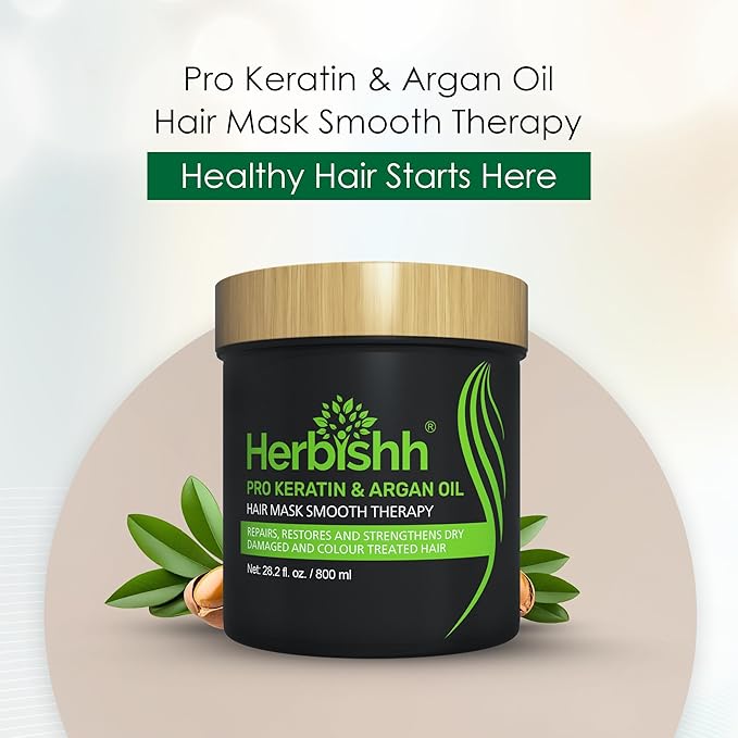 Herbishh Argan Hair Mask-Deep Conditioning & Hydration For Healthier Looking Hair- for very Dry, Weak, Stressed Out Hair, No Sulphates, No Parabens (800ML)-VivaGrace Women