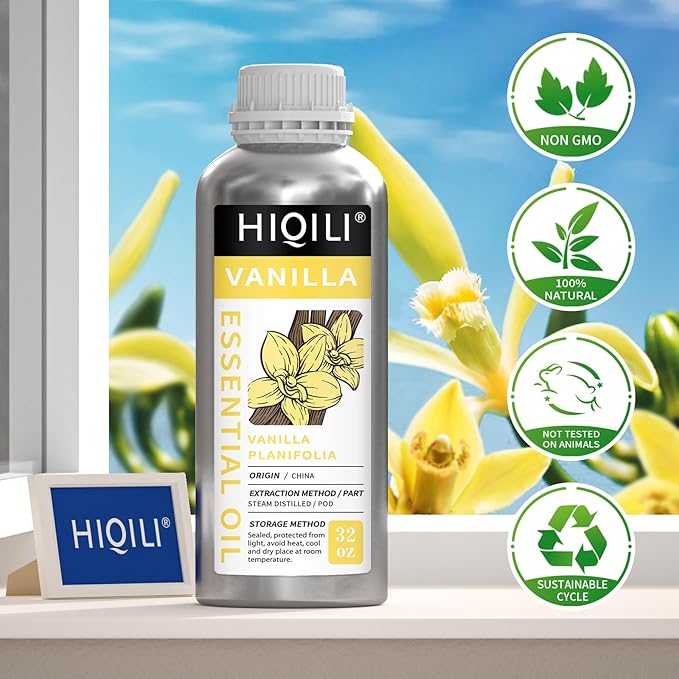HIQILI 32 Ounces Vanilla Essential Oil, Strong Fragrance for Body Lotion, Candle Making, Soap, Aromatherapy-32 Fl Oz-VivaGrace Women
