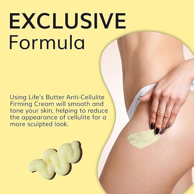 LIFE'S BUTTER Anti-Cellulite Cream - 100% Natural - Made in USA - Cruelty-Free - Hypoallergenic - Best Cellulite Reduction - Skin Firming + Tightening for Women L-Carnitine + CoQ10 + Caffeine – 6oz-VivaGrace Women