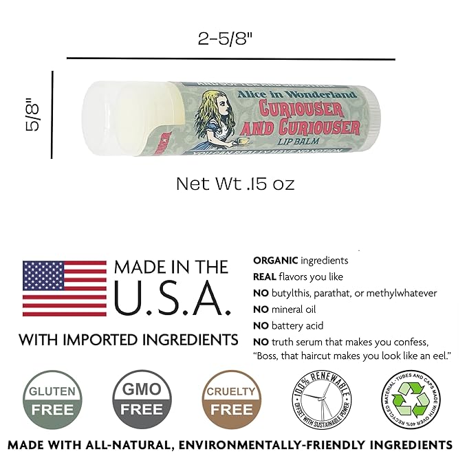 Alice in Wonderland Curioser and Curioser Lip Balm Tube, Orange Marmalade Flavored - Cruelty-Free and Made in the USA with Natural and Imported Ingredients-VivaGrace Women