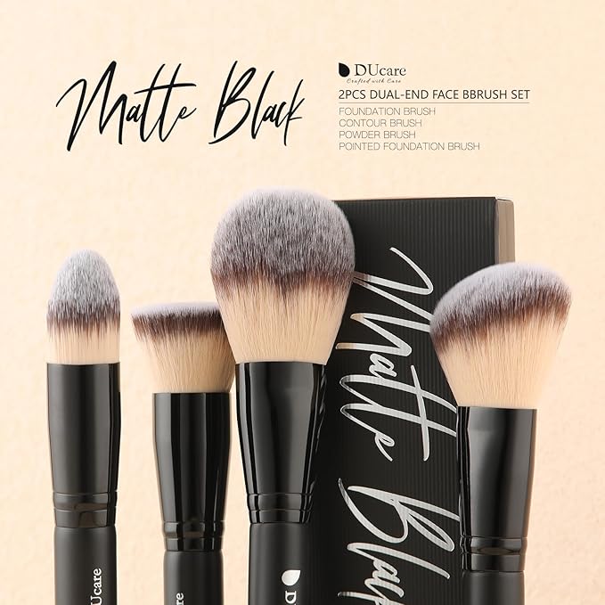 DUcare Makeup Brushes Duo End Foundation Contour Powder and Buffer Brush Bronzer Double Makeup Brush Set 2Pcs black-VivaGrace Women