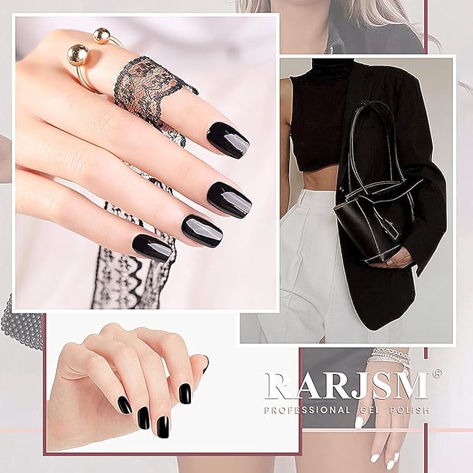 RARJSM Gel Polish, 15ML Pure Black Gel Nail Polish Soak Off UV LED Nail GelPolish High Gloss Long Lasting Nail Art Manicure Salon DIY at Home