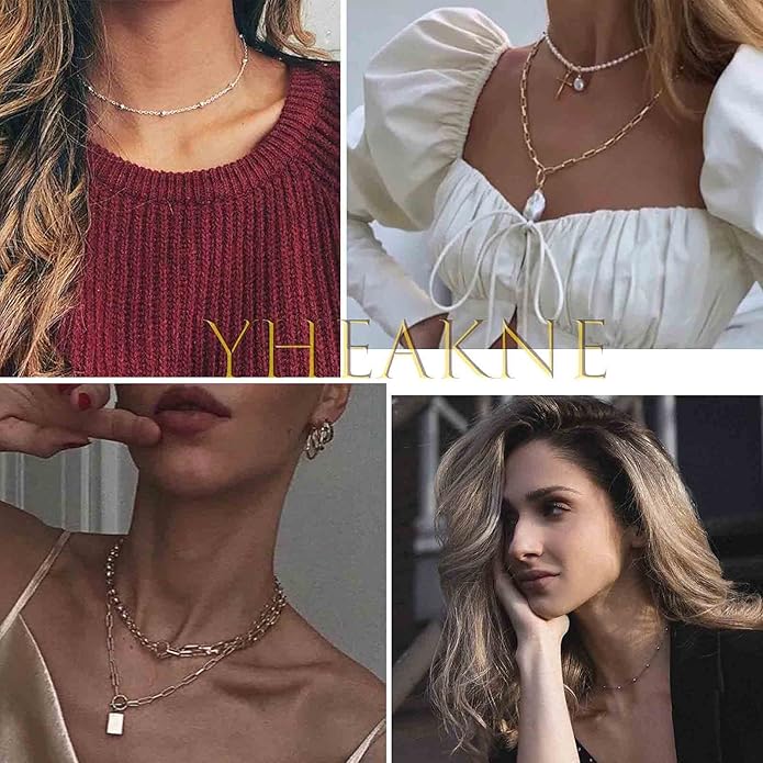 Boho Thin Beaded Choker Necklace Gold Station Ball Necklace Short Satellite Chain Necklace Everyday Minimalist Necklace Jewelry for Women and Girls-VivaGrace Women