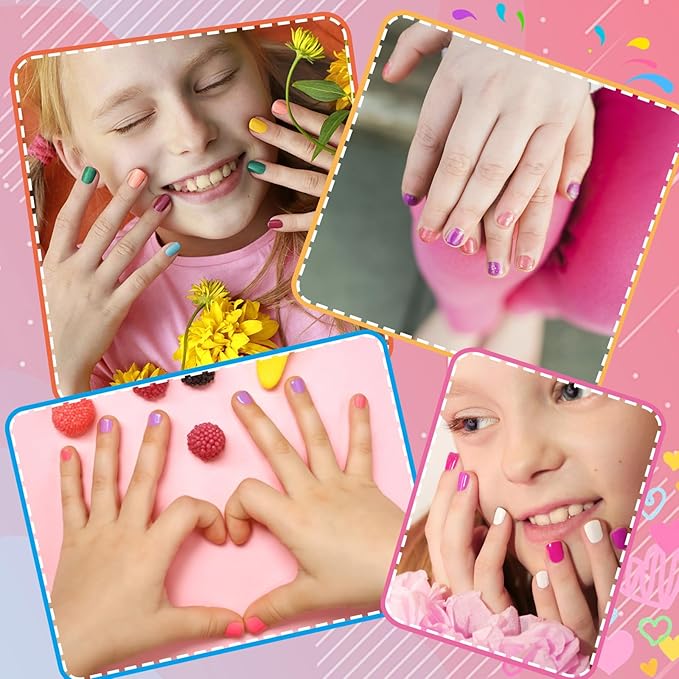 Kids Nail Polish Set - Non-Toxic, 10 Pink Colors, Quick Dry Peel Off Water Based Nail Polish Toys Kit for Toddler to Teen