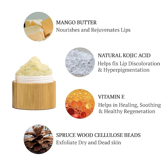 Omorfee 100% Organic Lip Lightening Scrub, Vegan Lip Exfoliator & Moisturizer, Gentle Overnight Lip Mask Treatment, With Kojic Acid, Vitamin E & Natural Beads for Dull, Dry & Dark Lips- 20g/0.70Oz-VivaGrace Women