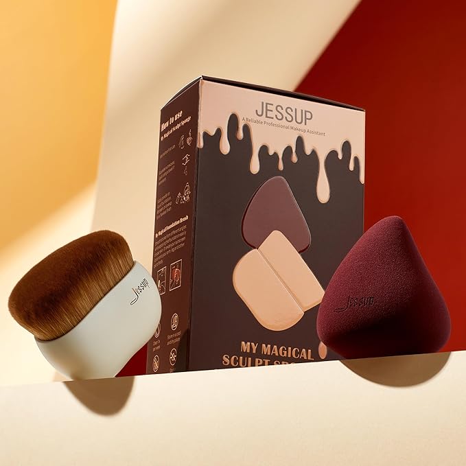 Jessup Makeup Brush Foundation Brush with Makeup Sponge 1pc Kabuki Brush for Liquid, Cream or Flawless Powder Cosmetic Face Boby Brush, T882-VivaGrace Women