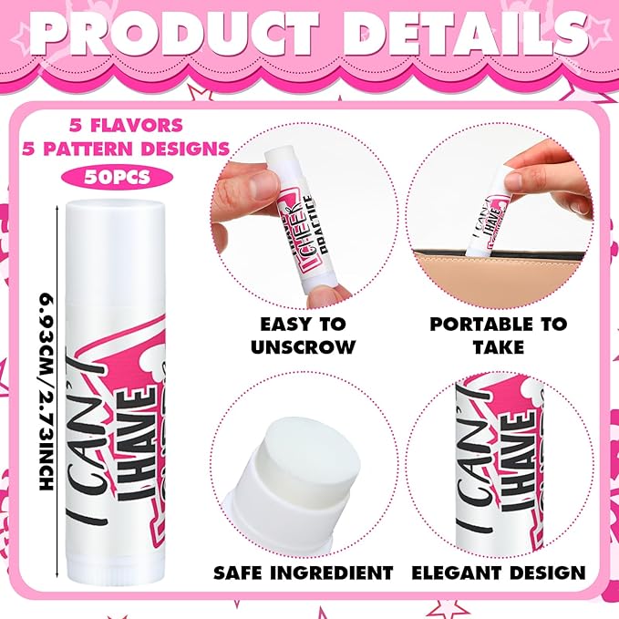 50 Sets Cheer Gifts Bulk 50 Cheer Lip Balm Bulk Moisturizing with 50 Organza Drawstring Gift Bags 50 tags Cheerleader Gifts Cheer Gifts Bulk for Team (Pink)-VivaGrace Women