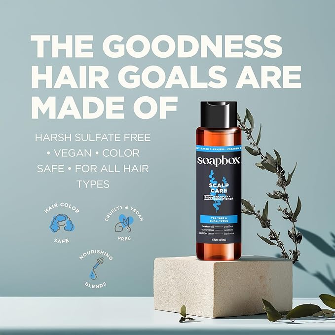 Soapbox Men's Scalp Care 2 in 1 Shampoo and Conditioner For Men, Natural Mens Shampoo and Conditioner, Tea Tree & Eucalyptus, 16oz-VivaGrace Women