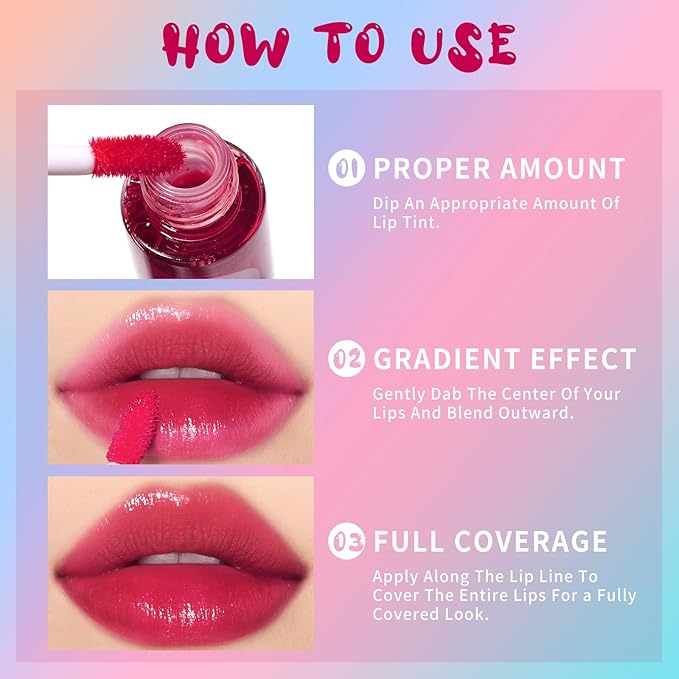 Lip Tint Stain, Long Lasting Korean Lip Stain Set, Non-sticky Waterproof Lightweight Lip and Cheek Tint, Moisturizing High Pigment Water Tint, Matte Finish Lip Tint-VivaGrace Women