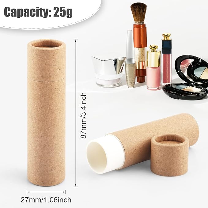 10 Pcs 25g Paperboard Lip Balm Tubes Refillable Krafts Paper Lipstick Tube Round Cardboard Empty Lip Gloss Container Holder Tubes for DIY Chapstick Salve Cosmetic Lotion Solid Perfume - Brown-VivaGrace Women