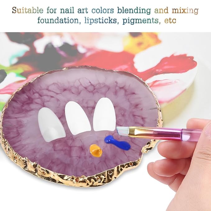 Nail Art Palette, Natural Resin Stone Nail Art Palette for Painting Placing Things Making Nail(Rose red)-VivaGrace Women