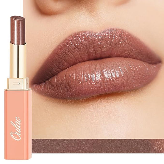 Oulac Moisturizing Shine Brown Red Lipstick for Women - 2 in 1 Glossy Brown Tinted Lip Balm, Hydrating Winter Lipstick for Dry Lips,Shine Juicy Finish Vegan 2.2g/0.07oz (03)-VivaGrace Women