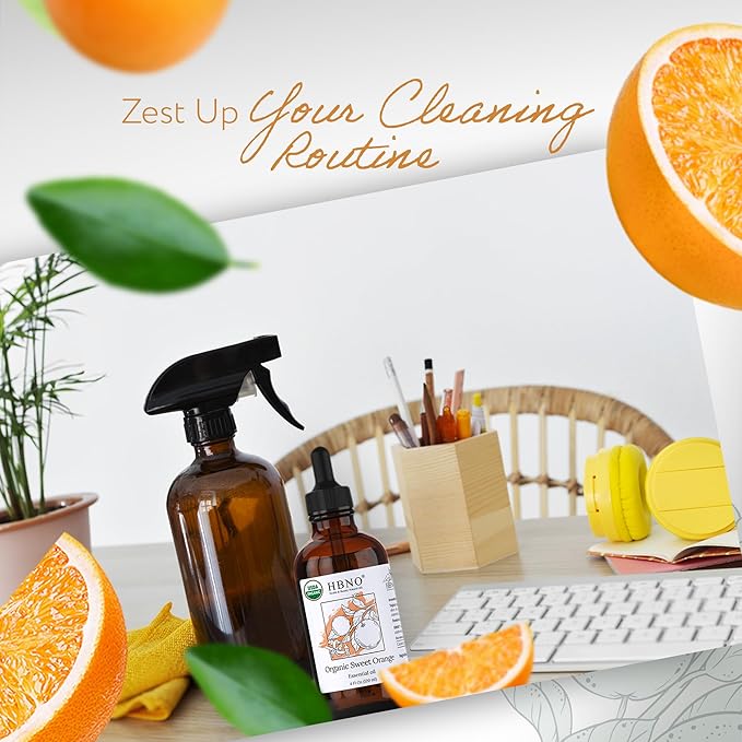 HBNO Organic Orange Essential Oil - Huge 4 oz (120ml) Value Size - USDA Certified Organic Orange Essential Oil, Cold Pressed for Aromatherapy, Soap Making, DIY, Diffuser-VivaGrace Women