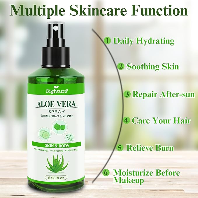 Aloe Vera Spray from Freshly Cut Pure Aloe, Aloe Vera Spray for Skin& Hair, Aloe Vera Spray for Sunburn Relief, 6.93oz, Absorbs Rapidly, Infused wirh Cucumber Essence-VivaGrace Women