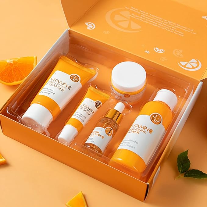 Skin Care Set ,Vitamin C Facial Serum Care Set ,Skin Care Routine Kit -Cleanser, Face Serum, Face Cream,Toner, Eye Cream,Anti- Aging Skin Care Sets & Kits,Women Gift Sets (SetD)-VivaGrace Women