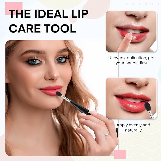 Unaone Lip Scrub Brush - 3 PCS Dual-ended Lip Scrubber Exfoliator and Silicone Lip Brush, 2-in-1 Silicone Lip Scrub Tool Lip Mask Applicator, Gentle Exfoliator & Applicator for Soft-VivaGrace Women