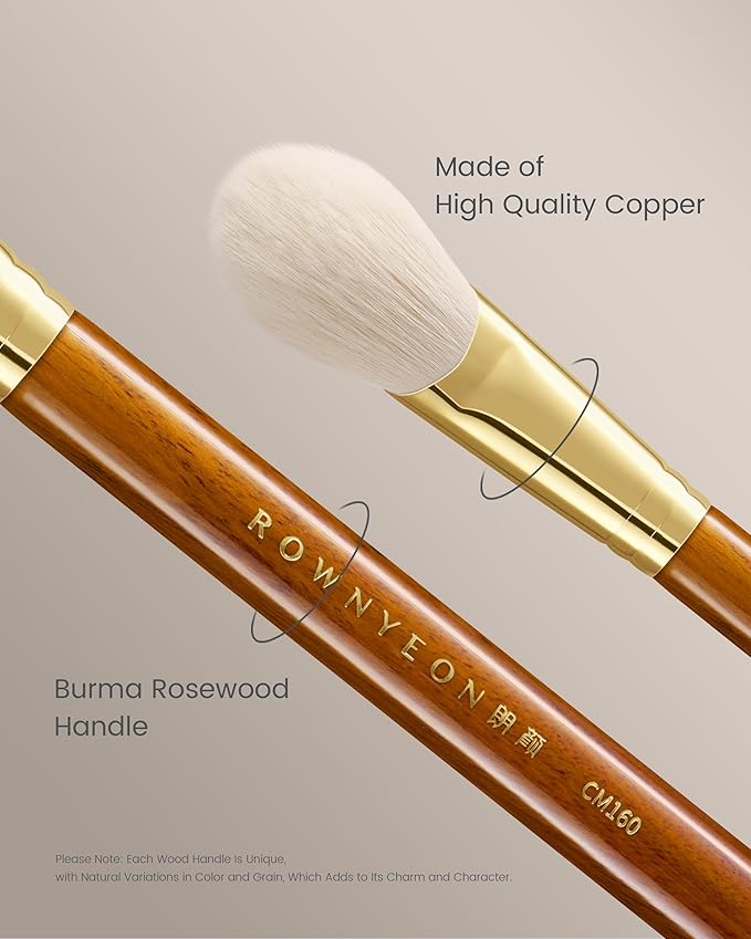 Desert Oak Series CM 160 Angled Blush Brush for Cheeks – Ideal for Powder & Cream Blush, Golden Brass Ferrule, Ebana Bubinga Handle, Soft Nylon Bristles-VivaGrace Women