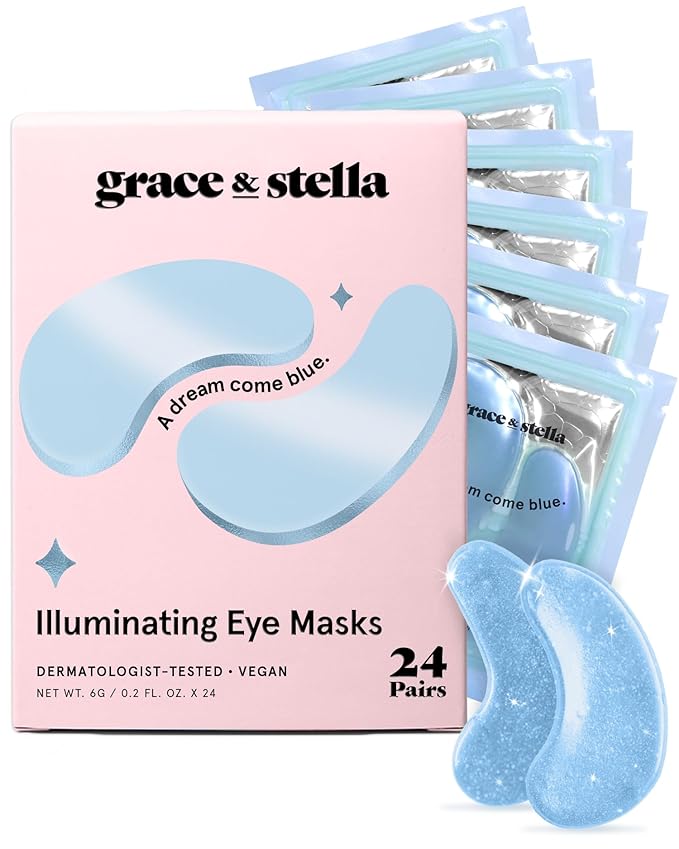 grace & stella Award Winning Under Eye Mask Reduce Dark Circles, Puffy Eyes, Undereye Bags, Wrinkles, Gel Under Eye Patches, Birthday Gifts for Women - Vegan Cruelty-Free Self Care (24 Pairs, Blue)-VivaGrace Women
