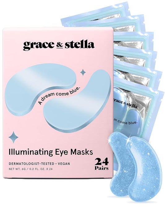 grace & stella Award Winning Under Eye Mask Reduce Dark Circles, Puffy Eyes, Undereye Bags, Wrinkles, Gel Under Eye Patches, Birthday Gifts for Women - Vegan Cruelty-Free Self Care (24 Pairs, Blue)-VivaGrace Women