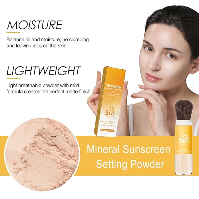 Mineral Sunscreen Setting Powder, Natural Translucent Mineral Brush Powder, SPF 50 PA++, Matte Makeup Setting Powder Long Lasting Oil Control Lightweight Breathable Face Powder for All Skin-VivaGrace Women