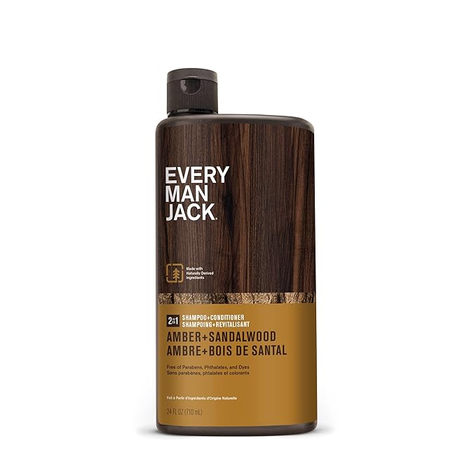 Every Man Jack 2-in-1 Daily Shampoo + Conditioner - Amber + Sandalwood | Nourishing For All Hair Types, Naturally Derived, Cruelty-Free Shampoo and Conditioner Set for Men | 24oz -1 Bottle-VivaGrace Women