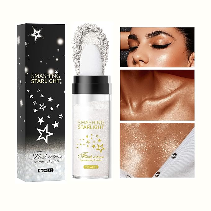 Fairy Highlight Puff Stick Highlight Patting Powder - Multi-Functional Shimmer Powder for Illuminating and Brightening Your Face and Body (#01 Gray)-VivaGrace Women